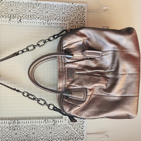Coach Handbags - Coach Kristin Metallic Leather Bag Purse Pewter